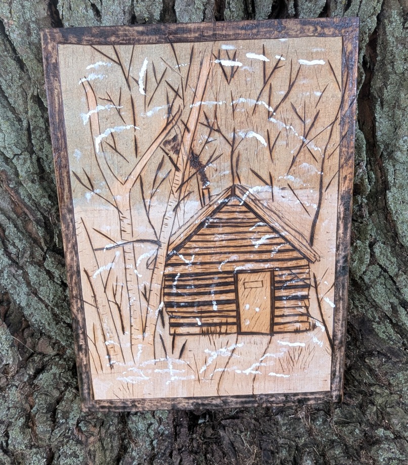 Snowy Cabin Wood Carvings 