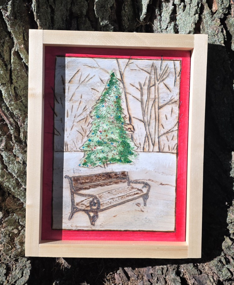 Wooden Bench by the Christmas Tree Wood Carvings 
